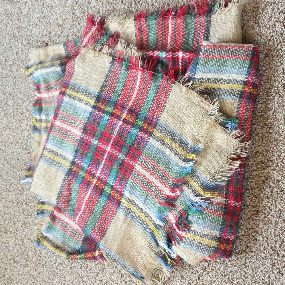 Plaid Fringed Scarf - Wrap